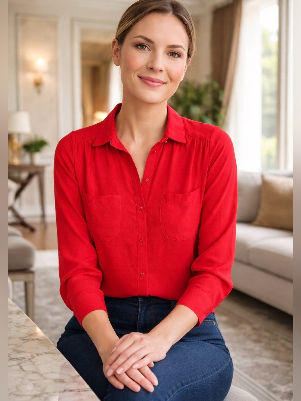 MUSTARD SEED RED BUTTON UP TUNIC SHIRT